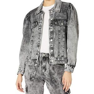 KENDALL + KYLIE Acid Wash Puff Sleeve Denim Jean Jacket